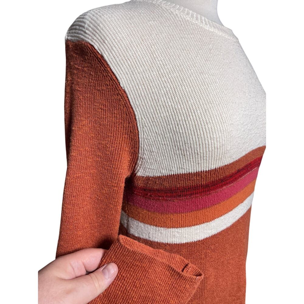 FREE PEOPLE Women’s Retro Rust Striped Linen Blend Mini Sweater Dress - Picture 5 of 7